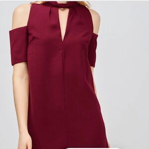 Topshop 2 Burgundy Cold Shoulder Cut Out Trapeze Women’s Mini Dress